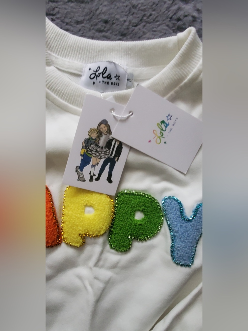 Lola + The Boys Cream Sweatshirt with Rainbow "HAPPY" Appliqué - Picture 3 of 3